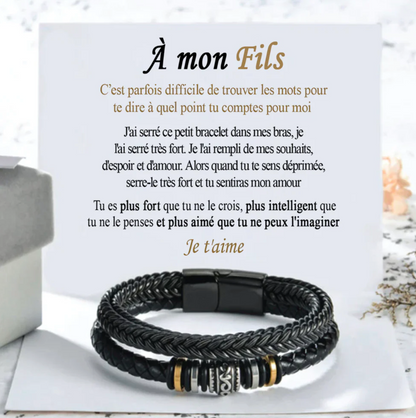 Bracelet en cuir "Pour mon fils"